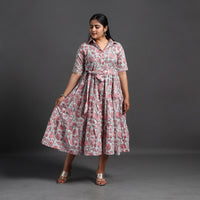 Pink - Tiered Cotton Block Print Sanganeri Dress 07