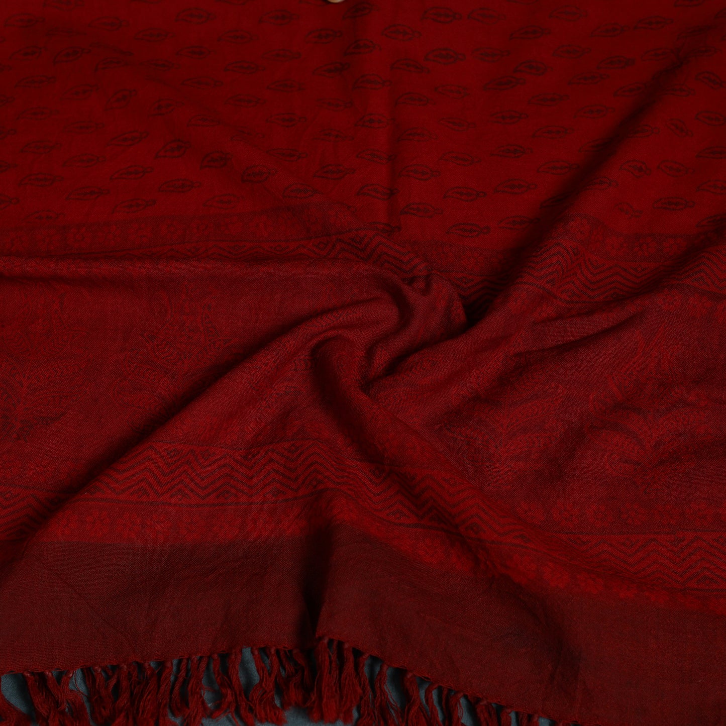 Handwoven Merino Wool Natural Dyed Bagh Hand Block Print Stole 08