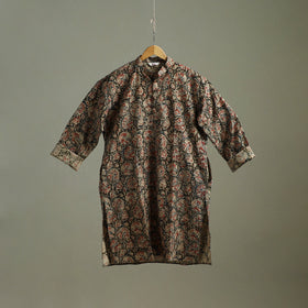 Hand Block Print Natural Dyed Cotton Long Kalamkari Kurta for Men 17