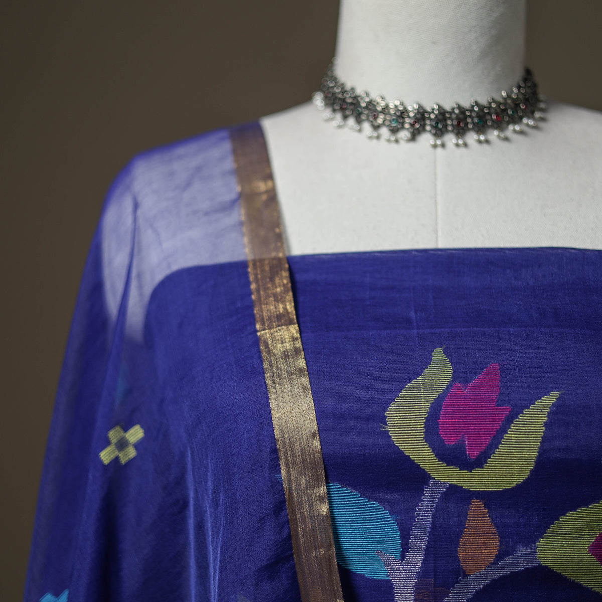 Jamdani Pure Handloom Muslin Unstitched Dress Material: Kurta with Dupatta 05