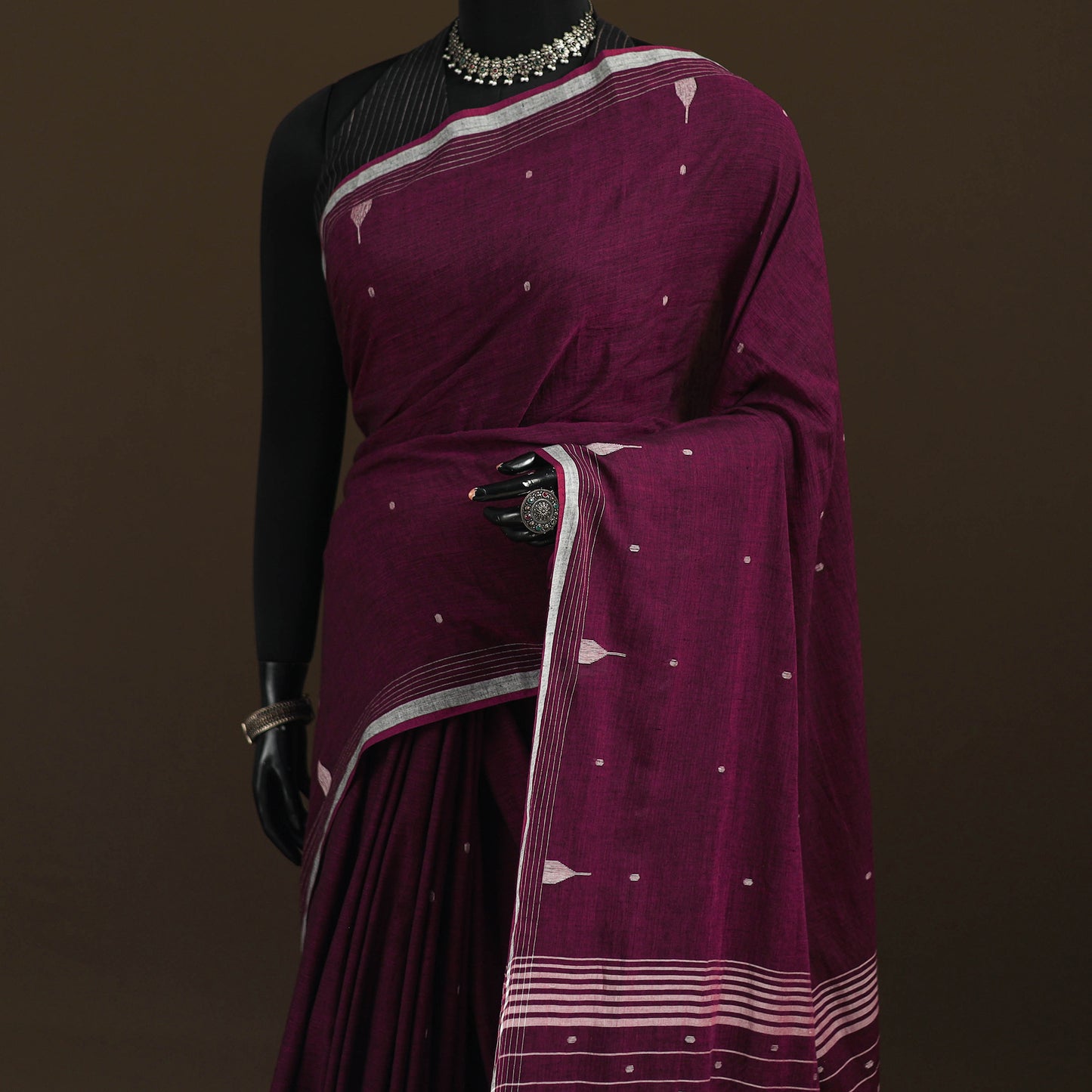 Phulia Jamdani Pure Handloom Cotton Saree with Tassels (Count 92/40) 41