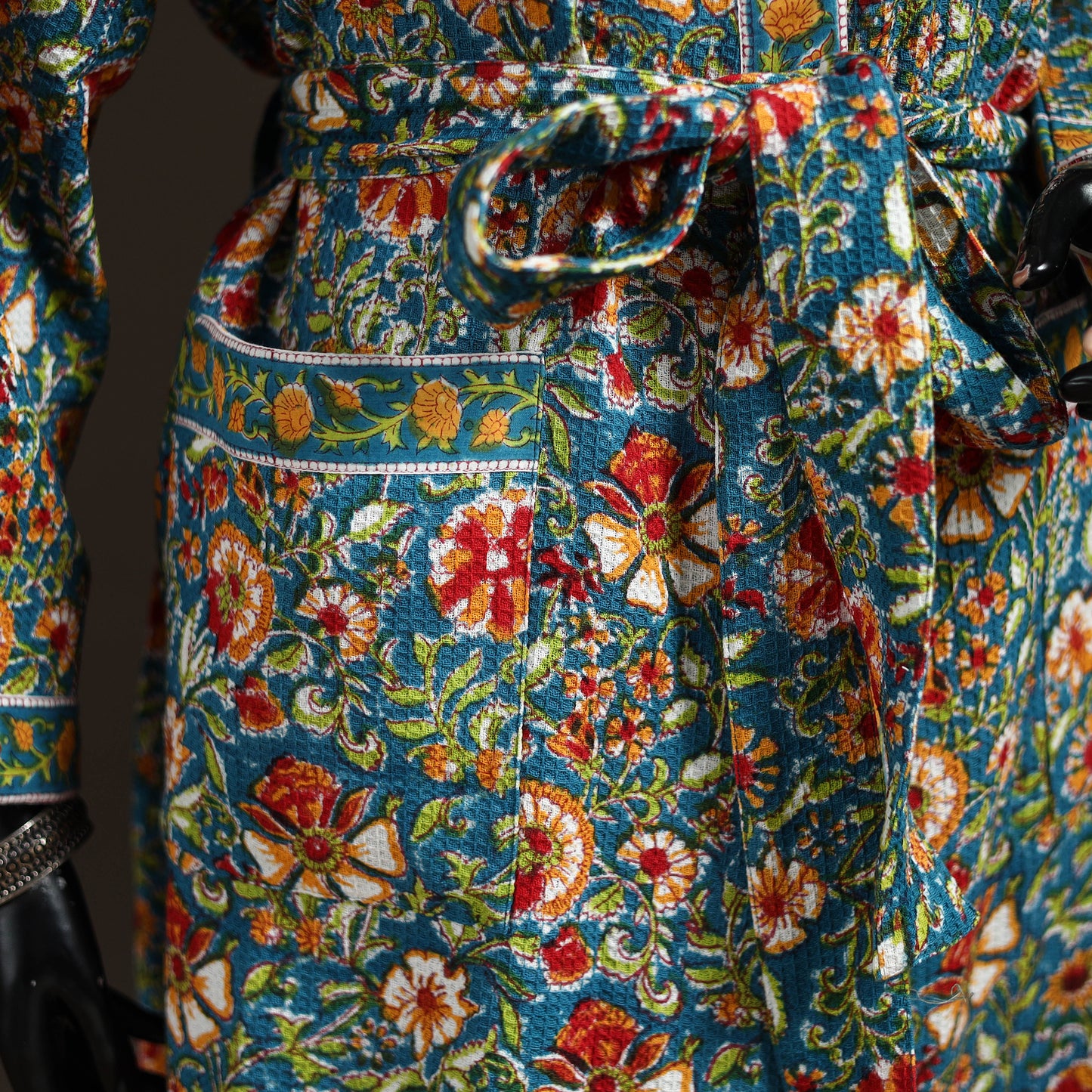 Sanganeri Hand Block Print Waffle Weave Cotton Bath Robe 35