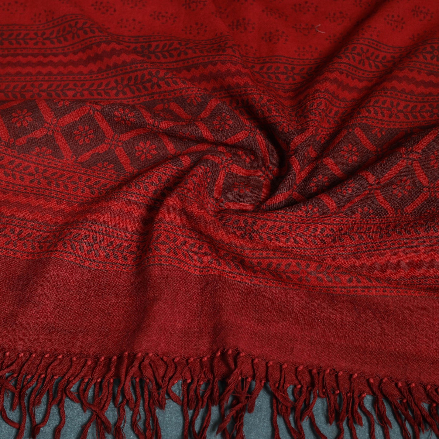 Handwoven Merino Wool Natural Dyed Bagh Hand Block Print Stole 09