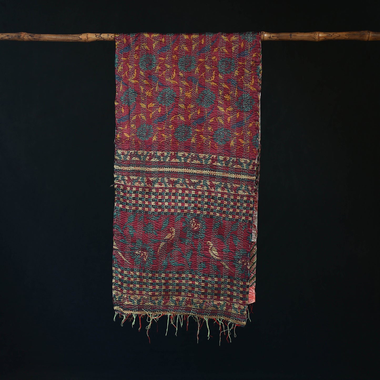 Bengal Kantha Handwork Patchwork Reversible Silk Stole 285