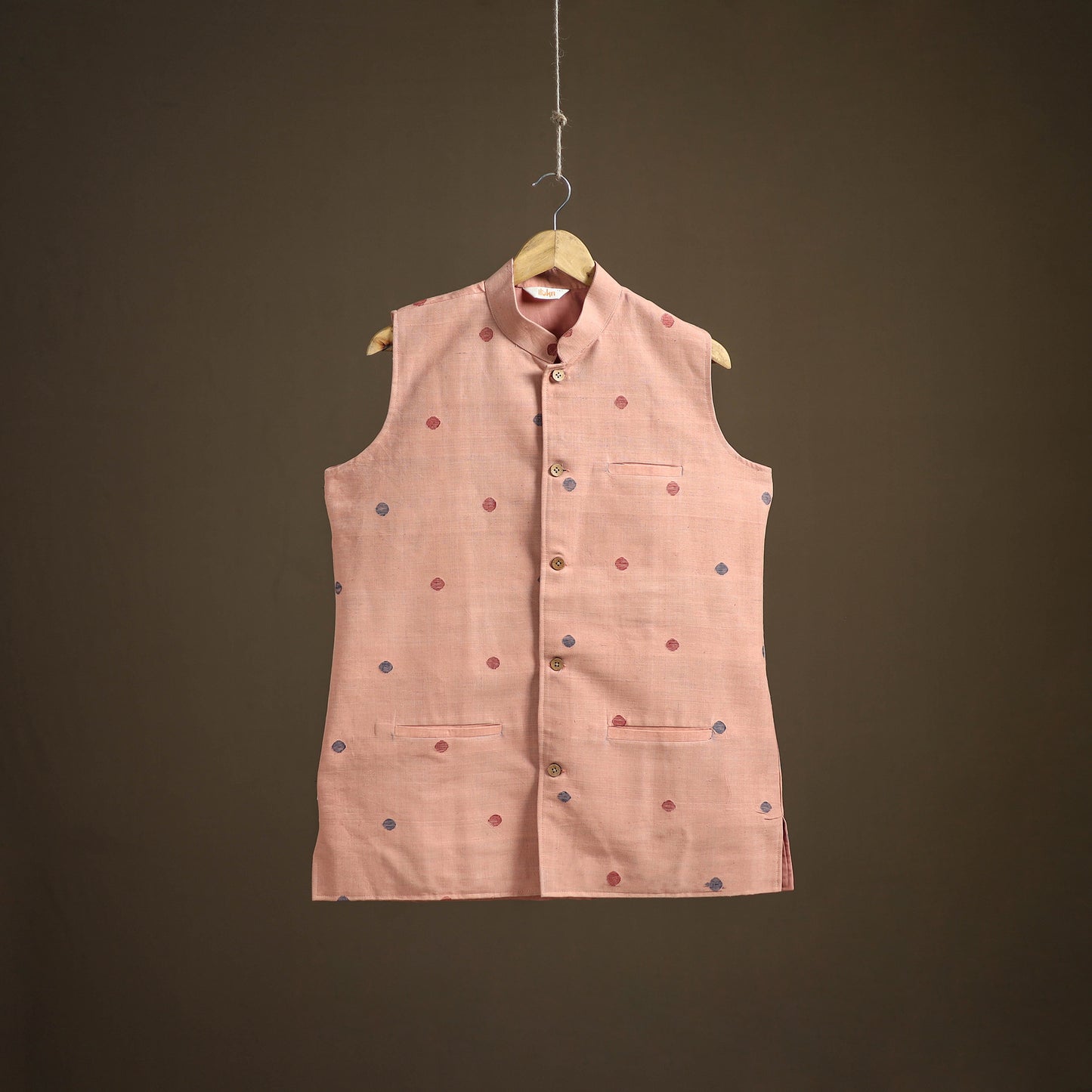 Handwoven Cotton Nehru Jacket for Men in Jamdani Buti of Srikakulam 19