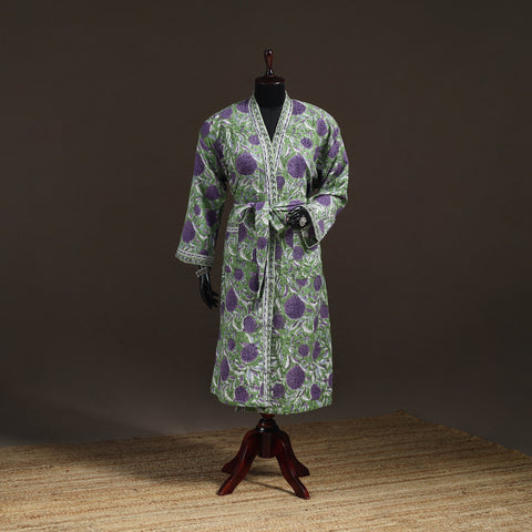 Sanganeri Hand Block Print Waffle Weave Cotton Bath Robe 31