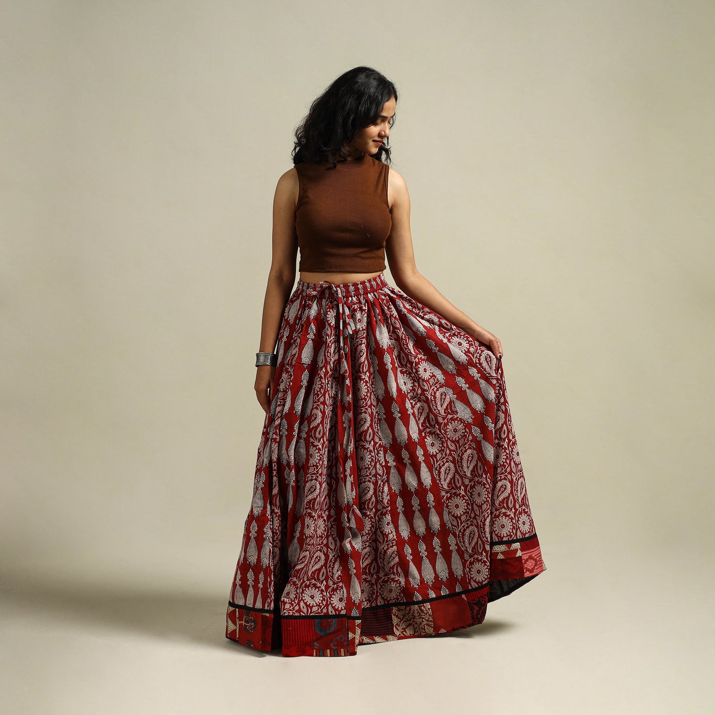 Bagh Hand Block Print 24 Kali Patchwork Cotton Long Skirt 22