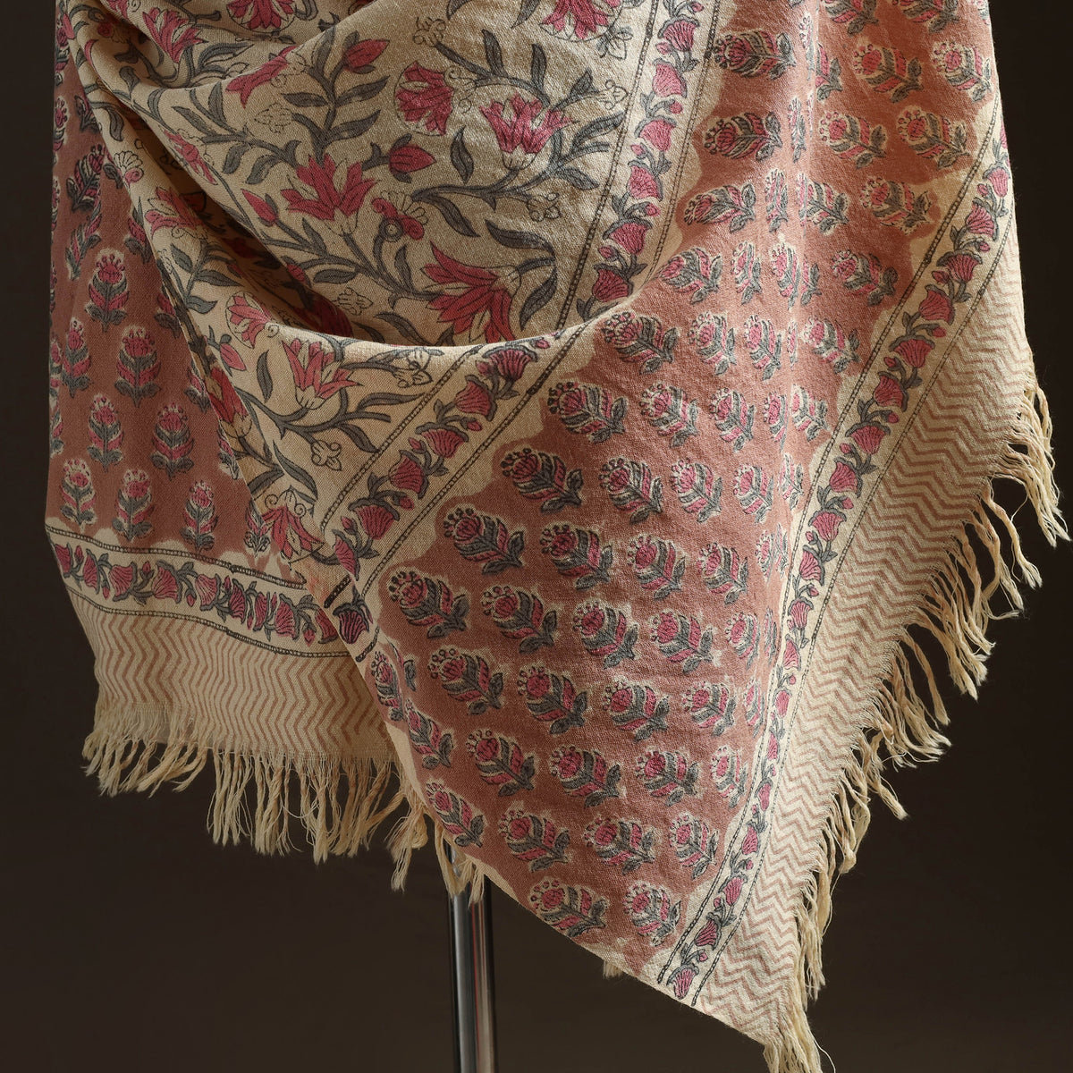 Floral Sanganeri Print Pure Merino Wool Handwoven Shawl 58