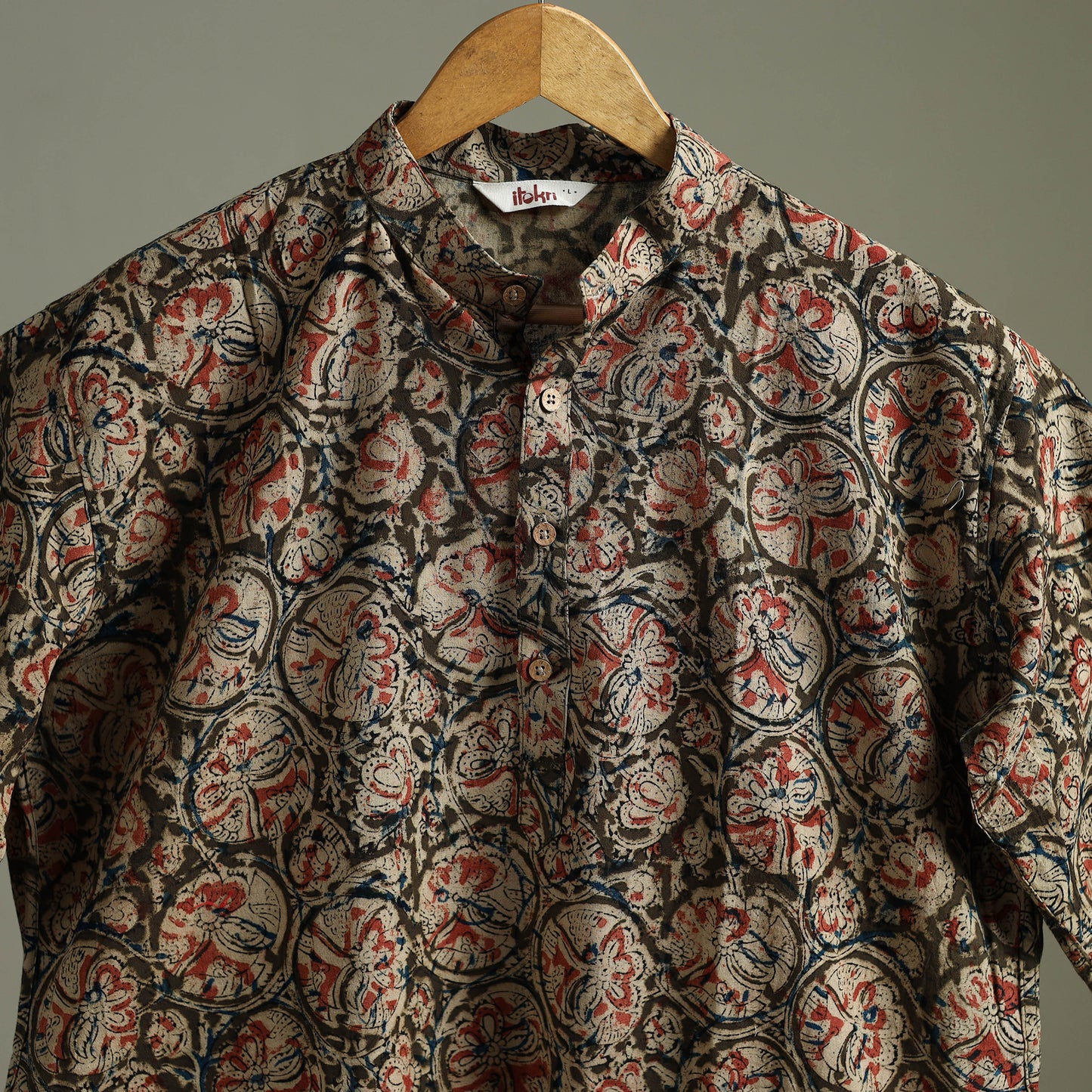 Hand Block Print Natural Dyed Cotton Long Kalamkari Kurta for Men 17