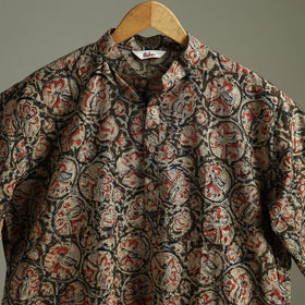 Hand Block Print Natural Dyed Cotton Long Kalamkari Kurta for Men 17