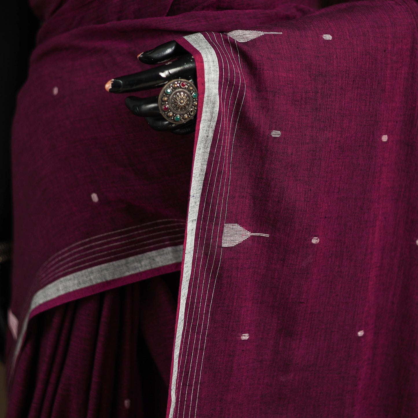Phulia Jamdani Pure Handloom Cotton Saree with Tassels (Count 92/40) 41