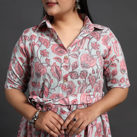 Buy Pink Tiered Cotton Block Print Sanganeri Dress