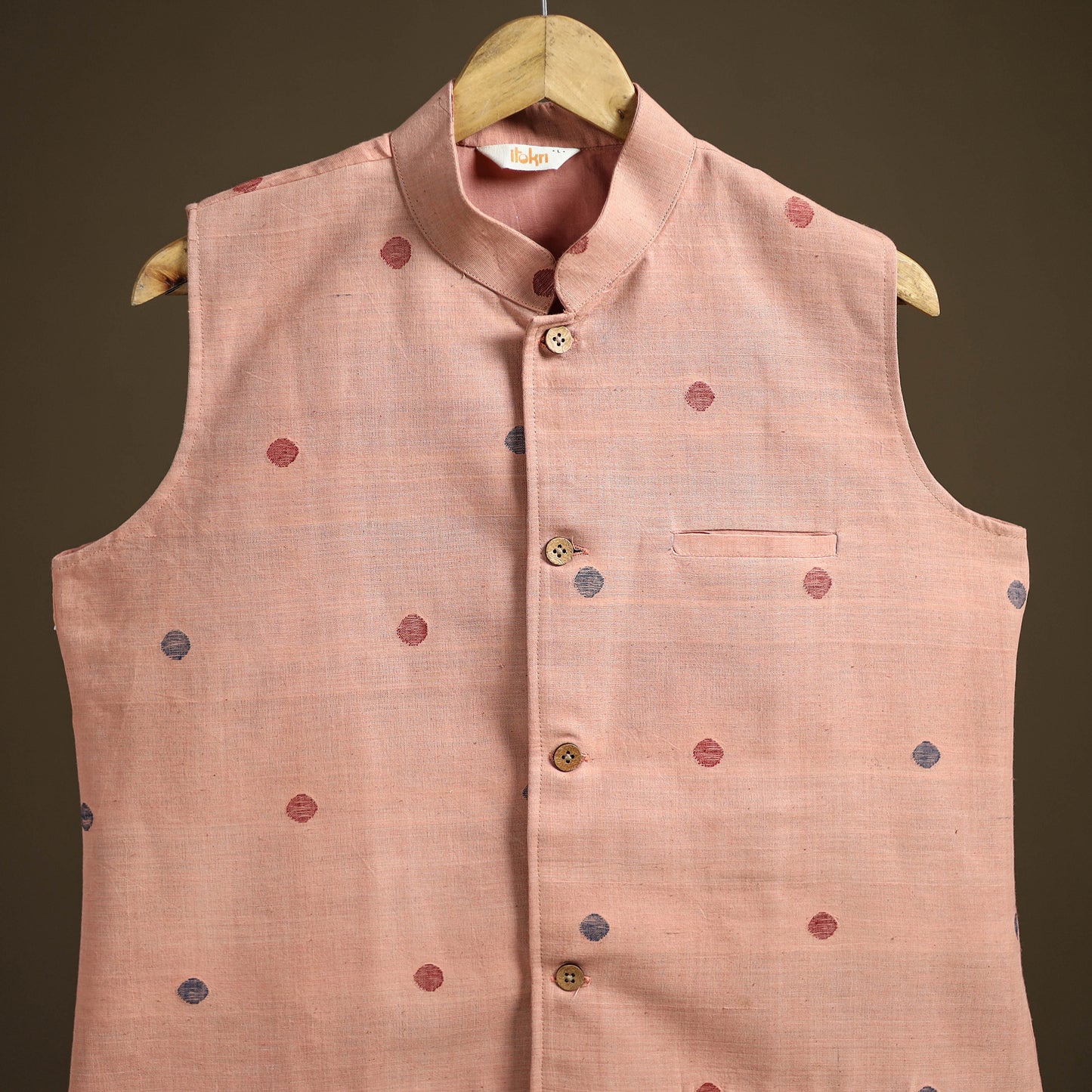 Handwoven Cotton Nehru Jacket for Men in Jamdani Buti of Srikakulam 19