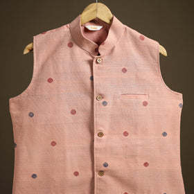 Handwoven Cotton Nehru Jacket for Men in Jamdani Buti of Srikakulam 19