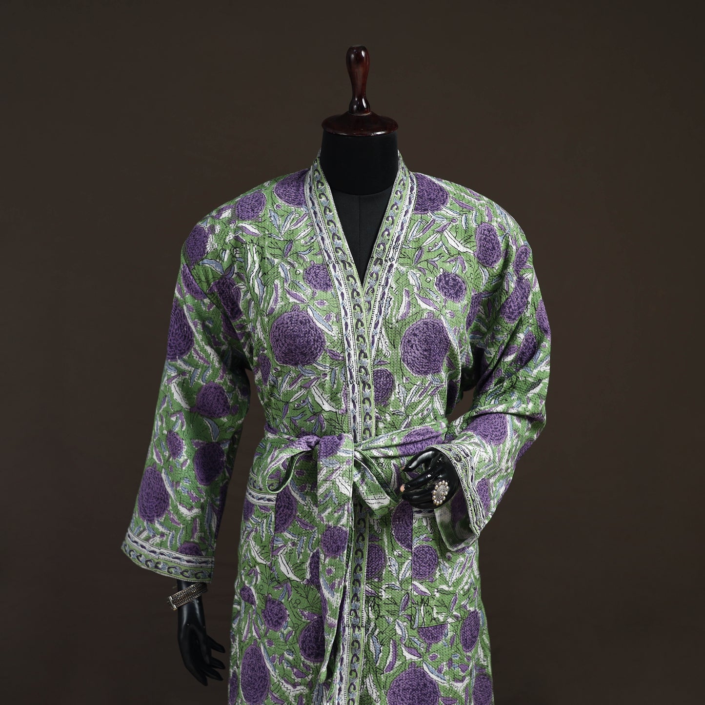 Sanganeri Hand Block Print Waffle Weave Cotton Bath Robe 31