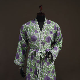 Sanganeri Hand Block Print Waffle Weave Cotton Bath Robe 31