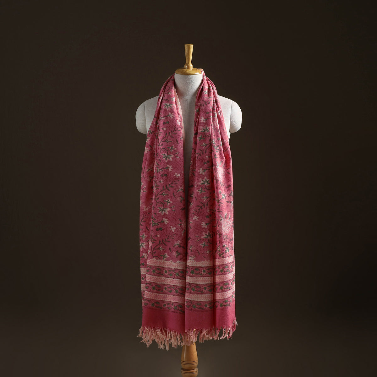 Floral Sanganeri Print Pure Merino Wool Handwoven Shawl 59