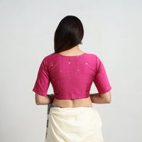 Pink - Polka Dot Zari Buti Silk Stitched Plain Blouse 10