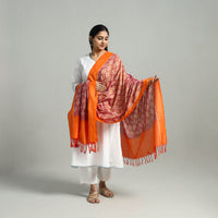 Orange - Handloom Mercerized Cotton Pochampally Ikat Dupatta 02