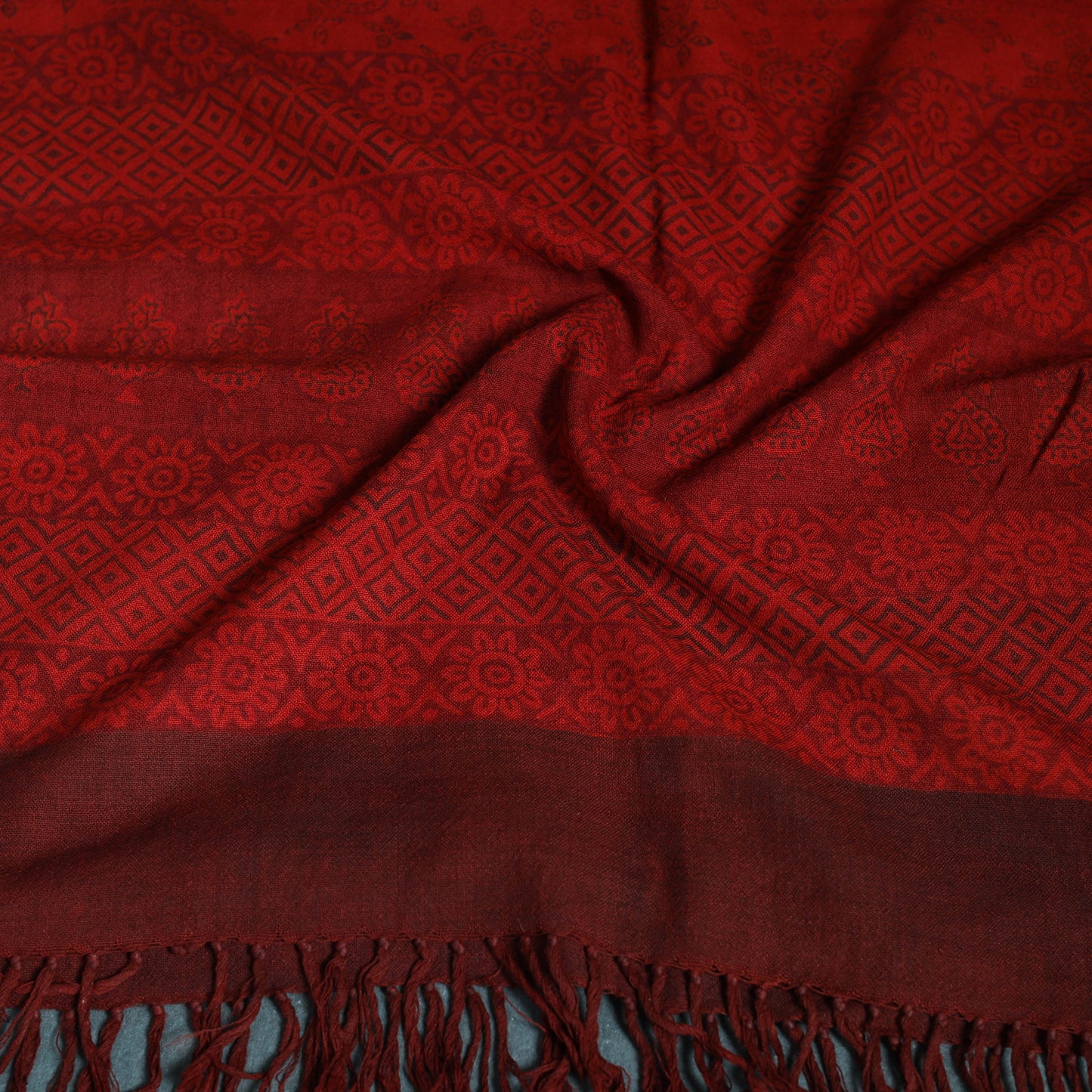 Handwoven Merino Wool Natural Dyed Bagh Hand Block Print Stole 13