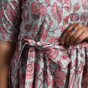 Buy Pink Tiered Cotton Block Print Sanganeri Dress