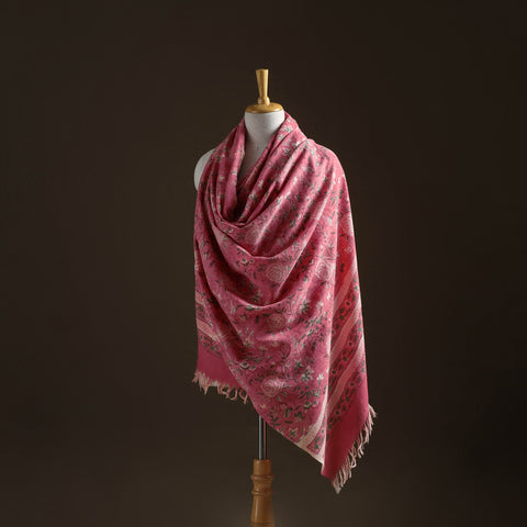 Floral sanganeri print pure merino wool handwoven shawl 59