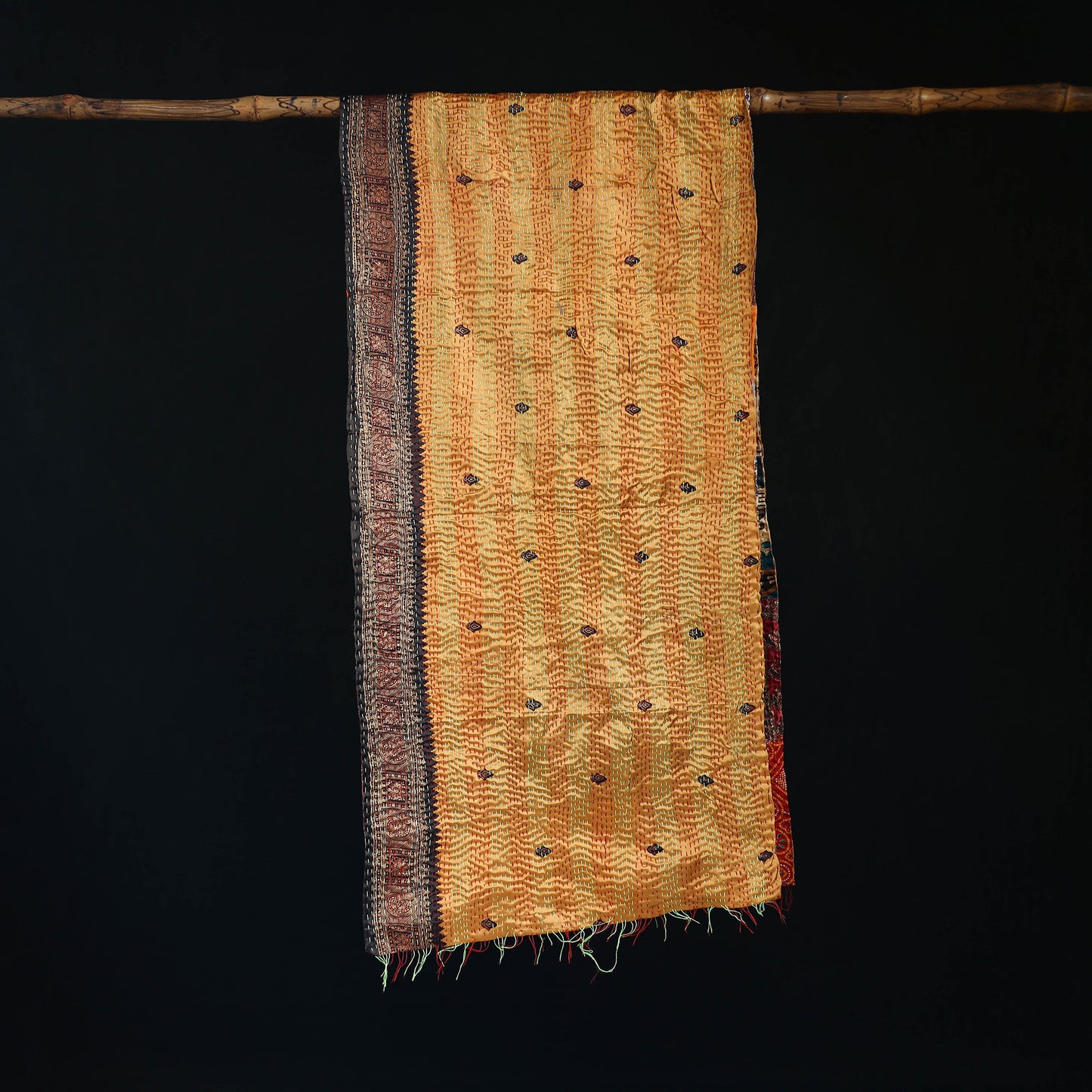 Bengal Kantha Handwork Patchwork Reversible Silk Stole 281