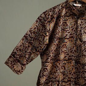Hand Block Print Natural Dyed Cotton Long Kalamkari Kurta for Men 15
