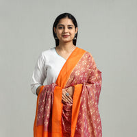 Orange - Handloom Mercerized Cotton Pochampally Ikat Dupatta 02