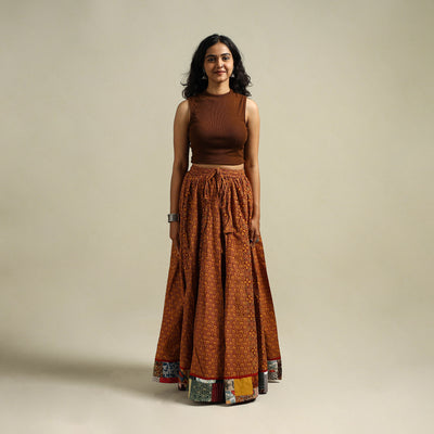 Bagh Hand Block Print 24 Kali Patchwork Cotton Long Skirt 23