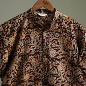 Hand Block Print Natural Dyed Cotton Long Kalamkari Kurta for Men 15