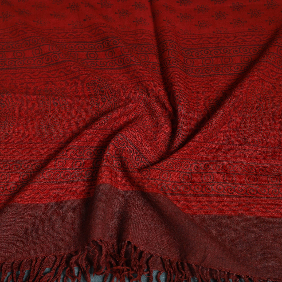 Handwoven Merino Wool Natural Dyed Bagh Hand Block Print Stole 14