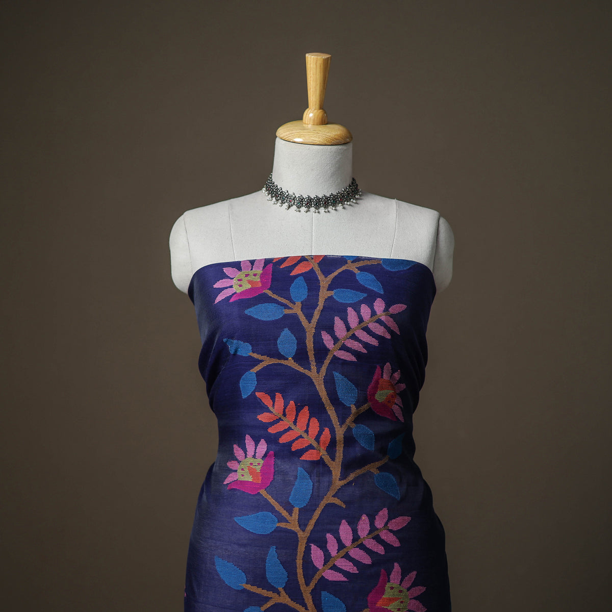 Blue - jamdani pure handloom muslin unstitched dress