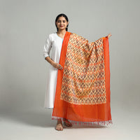 Orange - Handloom Mercerized Cotton Pochampally Ikat Dupatta 03