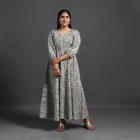 Buy Blue Flared Cotton Jaipur Print Dress