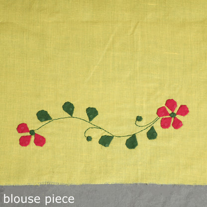 Yellow - Applique Patti Kaam Pure Cotton Saree from Rampur 06