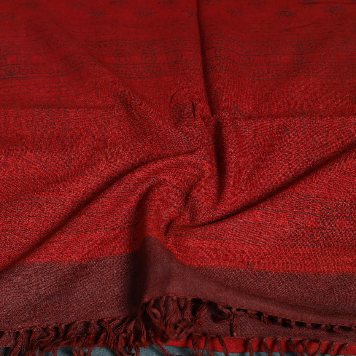 Handwoven Merino Wool Natural Dyed Bagh Hand Block Print Stole 15