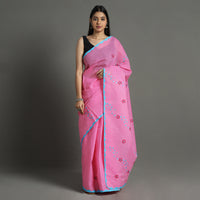 Pink - Applique Patti Kaam Pure Cotton Saree from Rampur 05