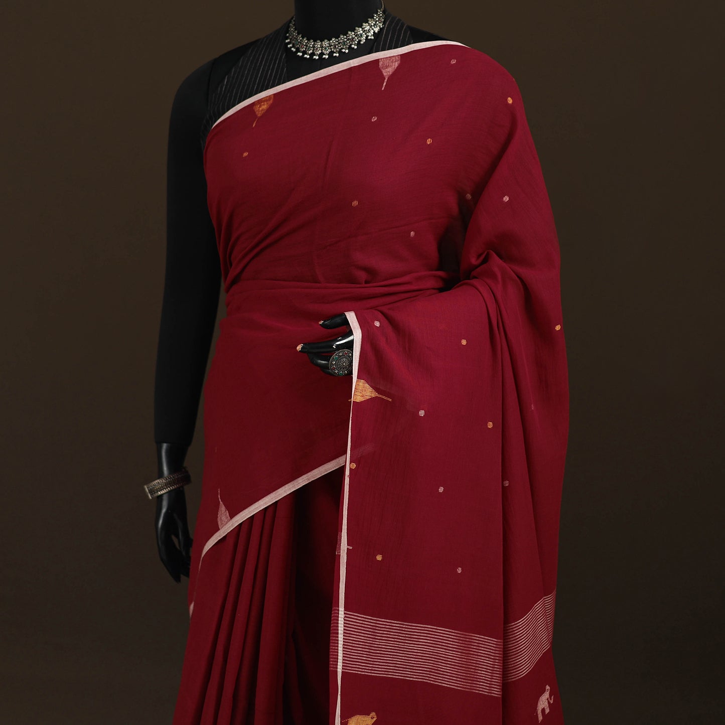 Phulia Jamdani Pure Handloom Cotton Saree with Tassels (Count 92/40) 42