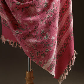 Floral Sanganeri Print Pure Merino Wool Handwoven Shawl 59