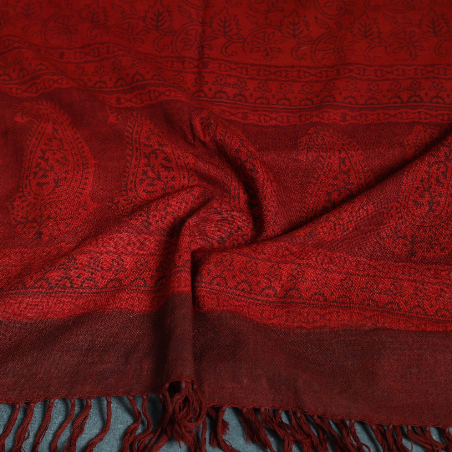 Handwoven Merino Wool Natural Dyed Bagh Hand Block Print Stole 16