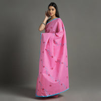 Pink - Applique Patti Kaam Pure Cotton Saree from Rampur 05