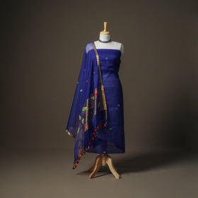 Blue - jamdani pure handloom muslin unstitched dress