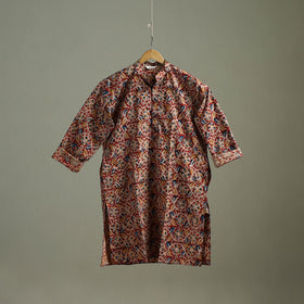 Hand Block Print Natural Dyed Cotton Long Kalamkari Kurta for Men 16