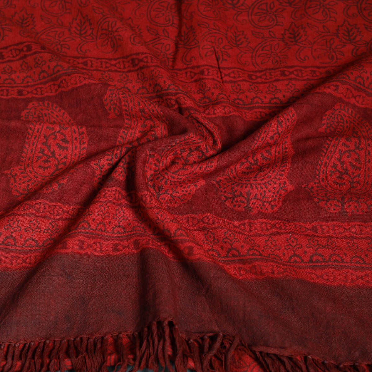 Handwoven Merino Wool Natural Dyed Bagh Hand Block Print Stole 17