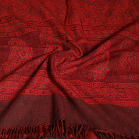 Handwoven Merino Wool Natural Dyed Bagh Hand Block Print Stole 17