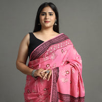 Pink - Nandana Dabu Block Printed Mul Cotton Saree 22