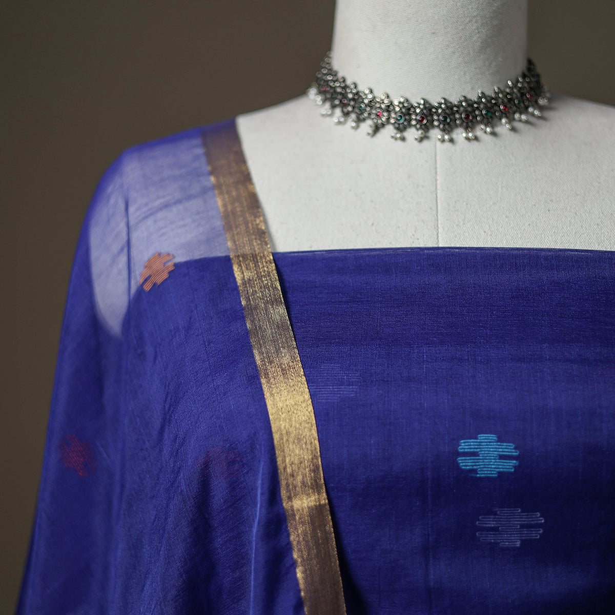 Blue - jamdani pure handloom muslin unstitched dress
