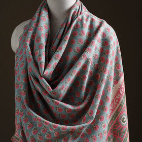 Floral Sanganeri Print Pure Merino Wool Handwoven Shawl 60
