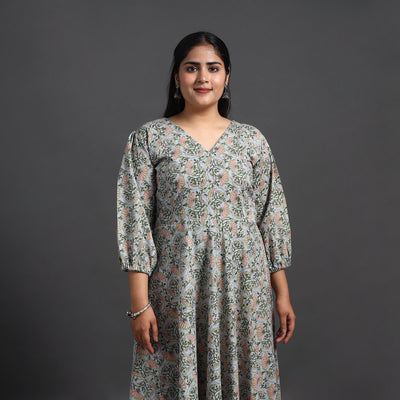 Blue - Flared Cotton Jaipur Print Dress 15